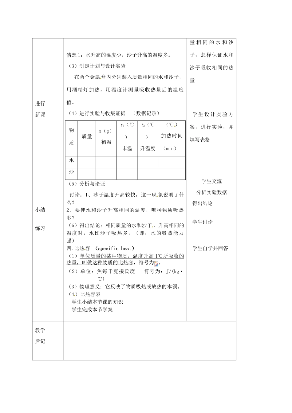 湖南省株洲县渌口镇初级中学九年级物理全册 第十三章 第3节 比热容教案1 （新版）新人教版_第2页