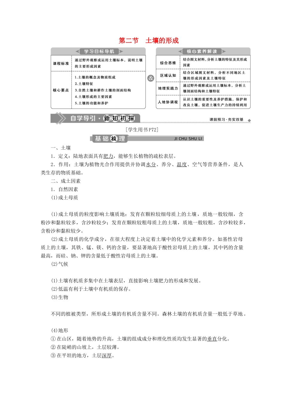 高中地理 第五章 地球上的植被与土壤 5.2 土壤的形成学案 湘教版必修第一册-湘教版高一第一册地理学案_第1页