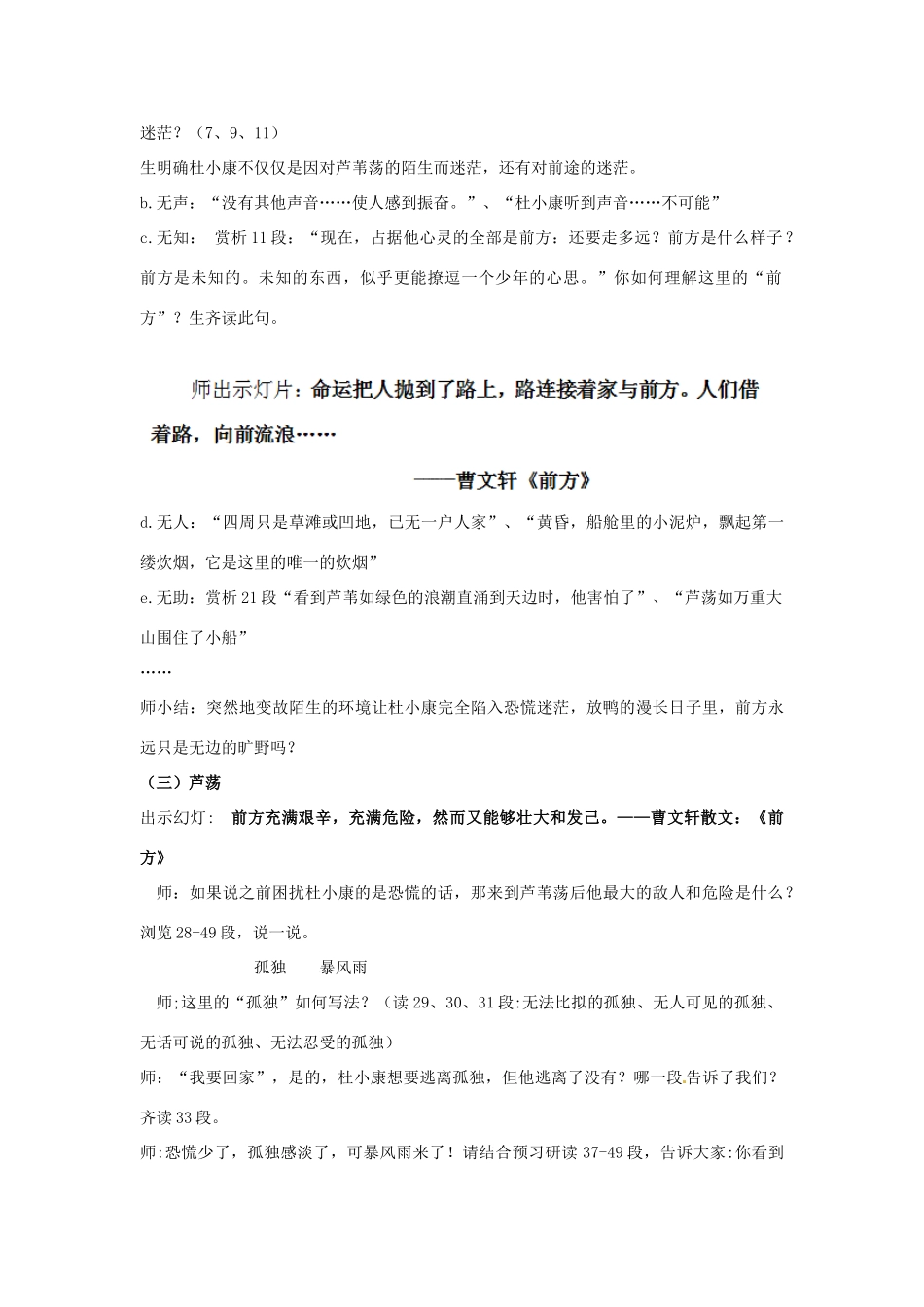 湖北省宜都市红花套镇初级中学九年级语文上册 孤独之旅（第2课时）教案 新人教版_第3页