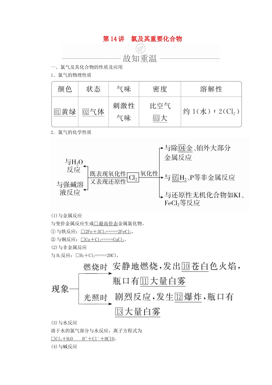 高考化学一轮总复习 第四章 第14讲 氯及其重要化合物学案（含解析）-人教版高三全册化学学案_第1页