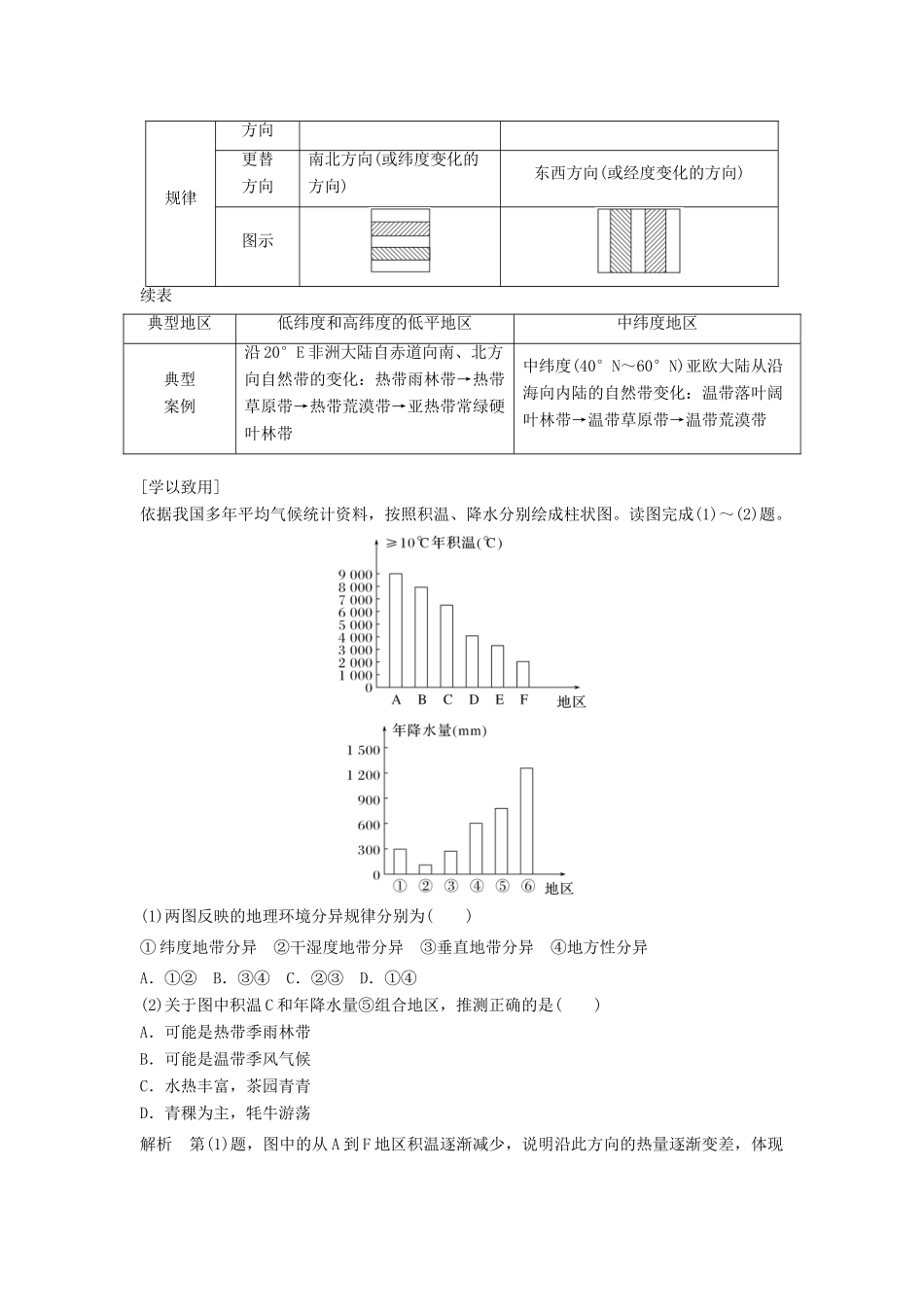 高中地理 第三章 自然环境地理的整体性与差异性 3.3.1 地域分异的基本规律学案 湘教版必修1-湘教版高一必修1地理学案_第2页