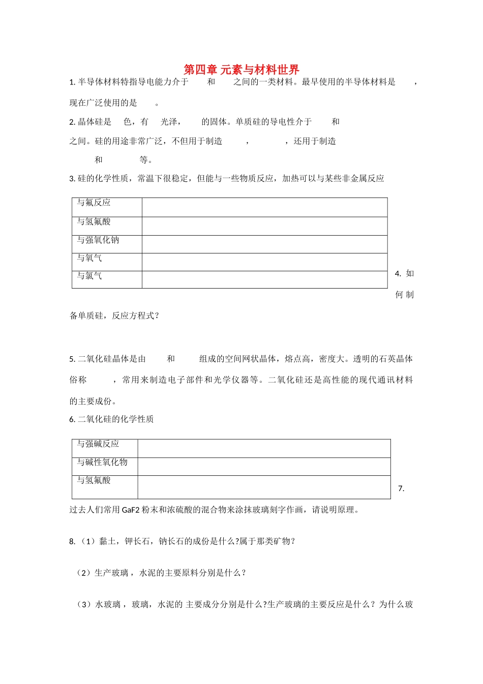 高中化学：第四章《材料家族中的元素》学案(鲁科版必修1）_第1页