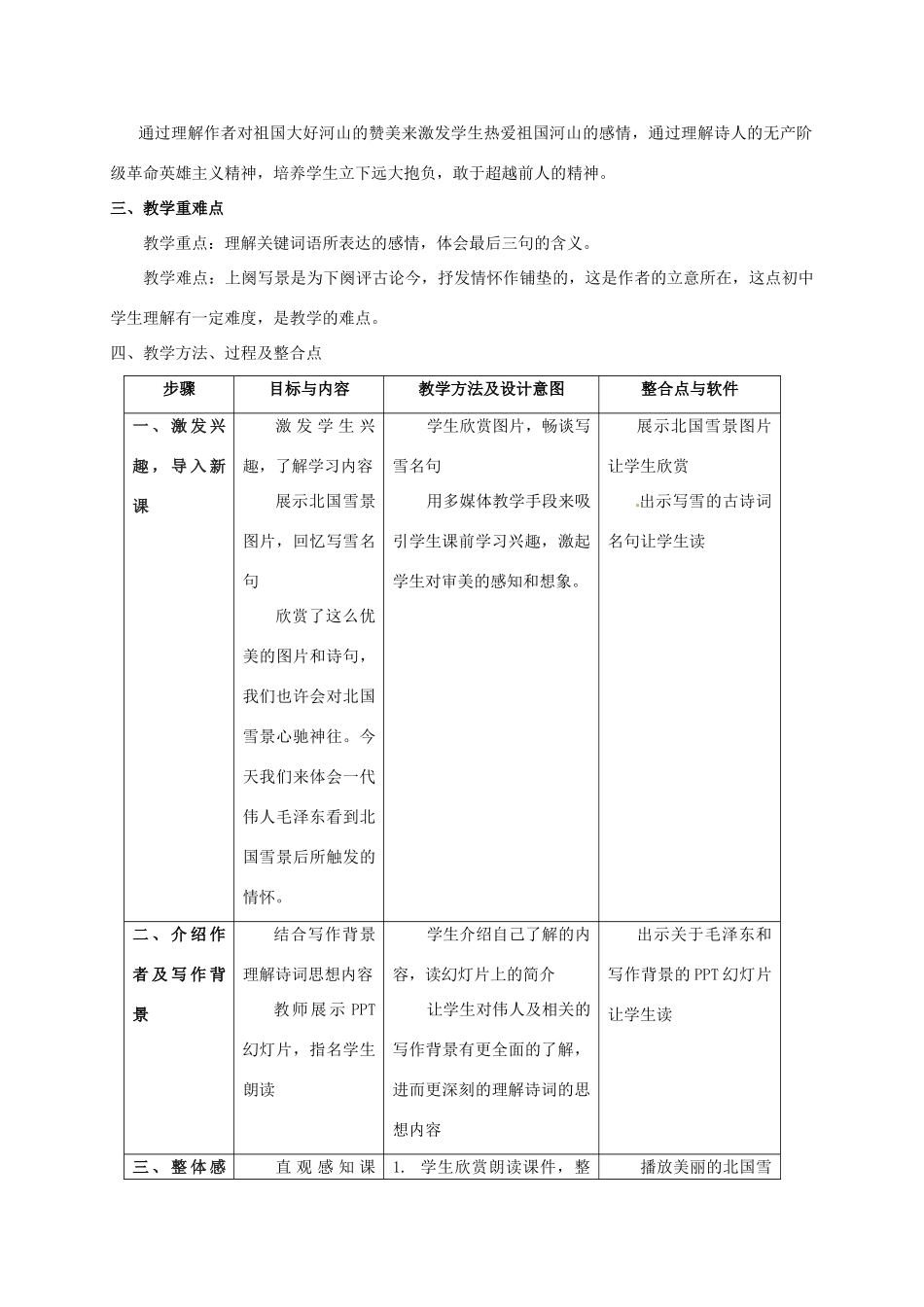 河北省唐山市曹妃甸区第二中学九年级语文上册《第1课 沁园春 雪》教学设计 新人教版_第2页