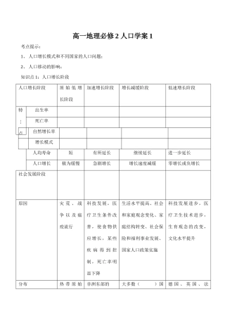 高一地理必修2 人口学案1