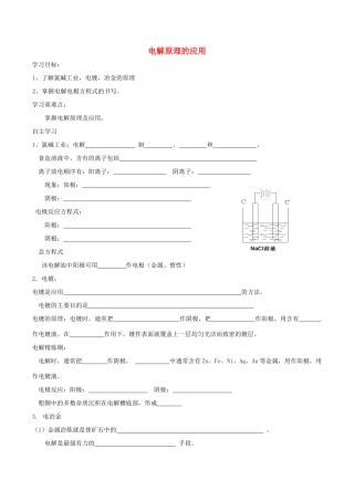 高中化学 第四章 电化学基础 4.3 电解池（第2课时）电解原理的应用导学案 新人教版选修4-新人教版高二选修4化学学案