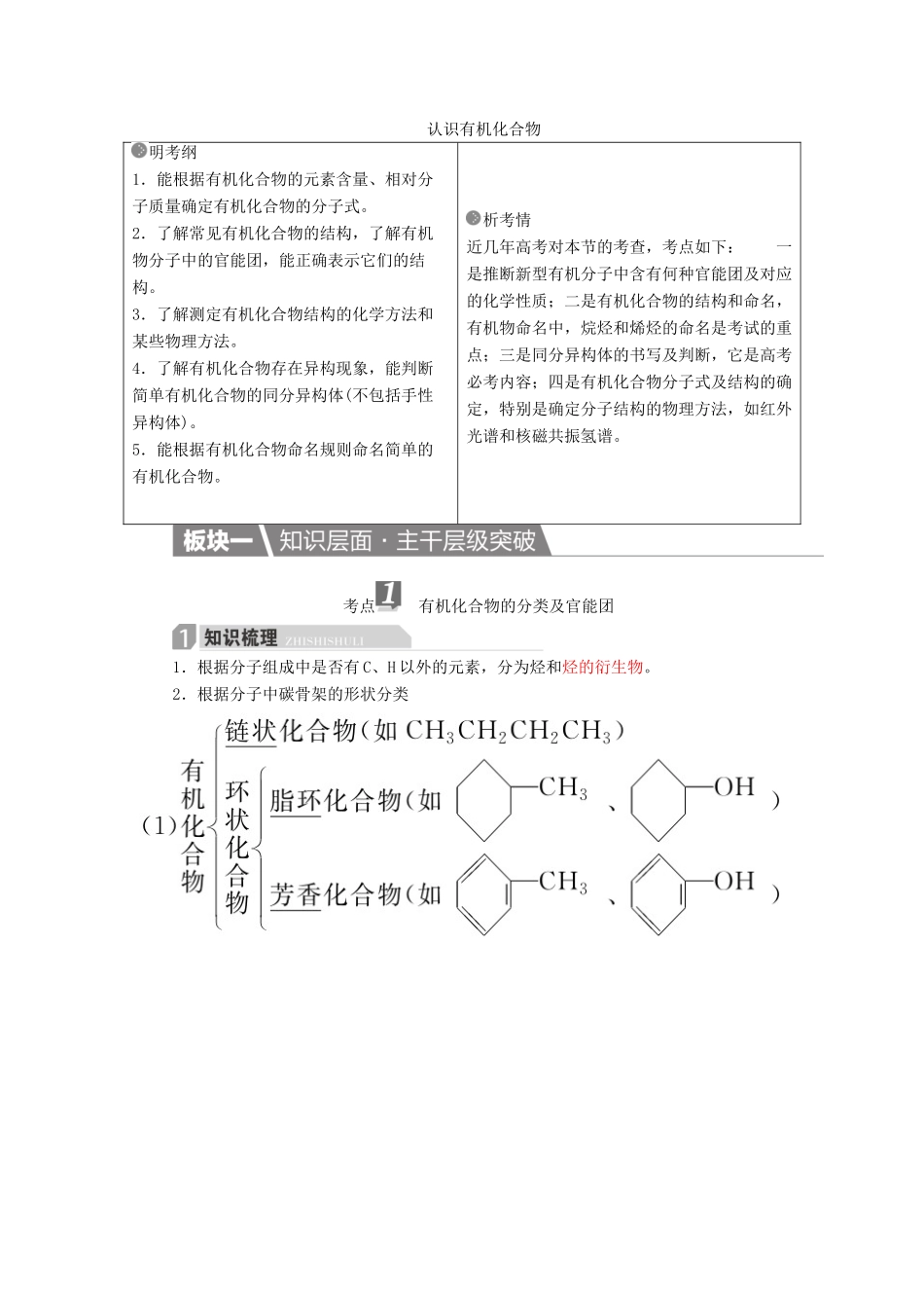 高考化学一轮复习 有机化学基础 第1节 认识有机化合物学案（选修5）-人教版高三选修5化学学案_第1页