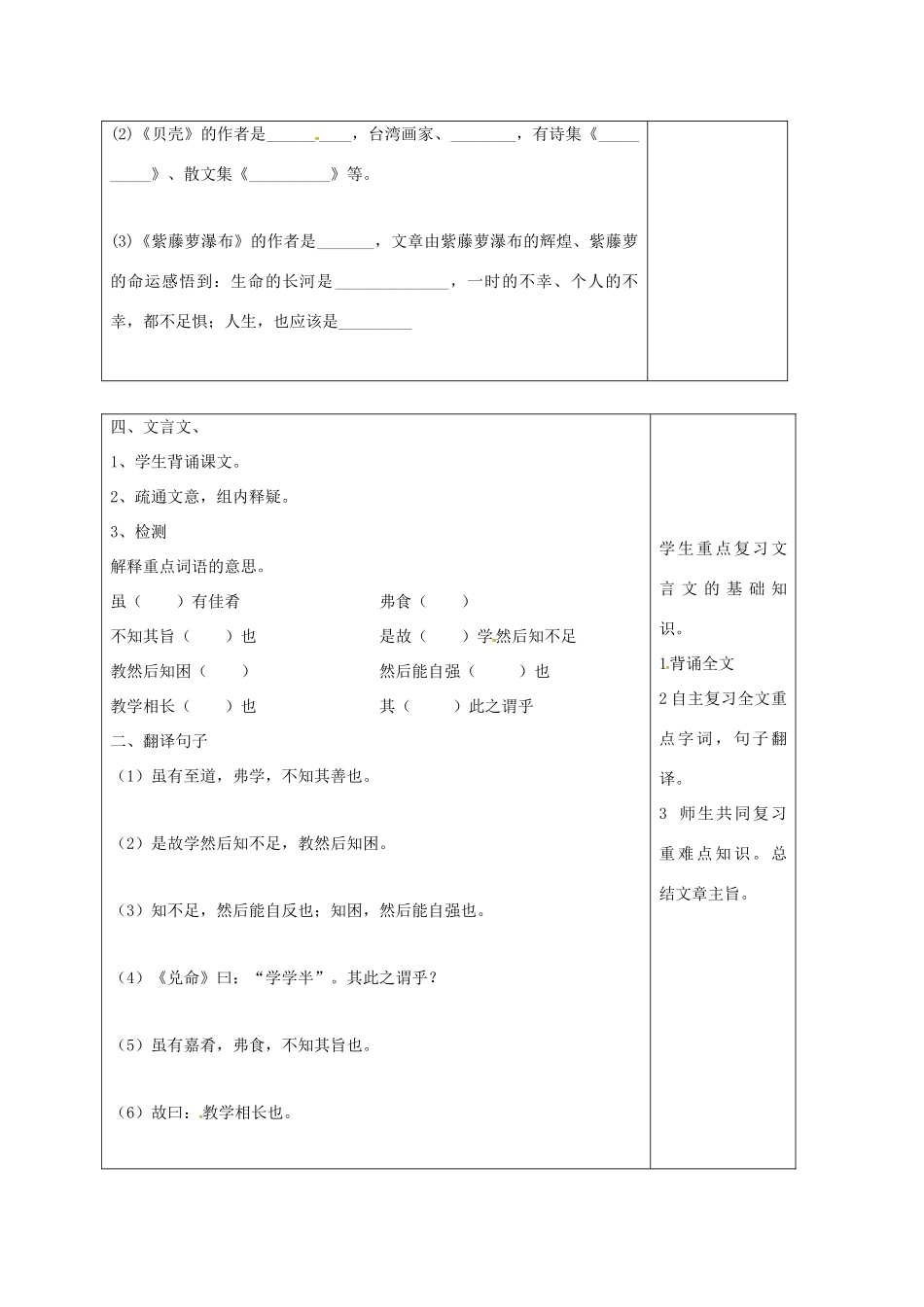 山东省郯城县中考语文 七上 第四单元复习教案-人教版初中九年级全册语文教案_第2页