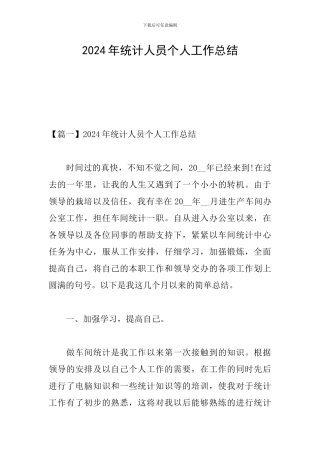 2024年统计人员个人工作总结
