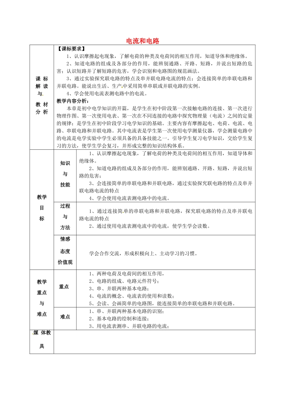 甘肃省武威第十一中学九年级物理全册 第十五章 第2节 电流和电路教案2 （新版）新人教版_第1页