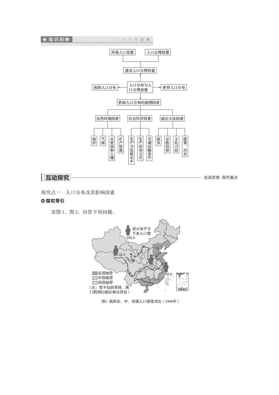 高中地理 第1单元 人口与地理环境 第三节 人口分布与人口合理容量导学案 鲁教版必修2-鲁教版高一必修2地理学案_第3页