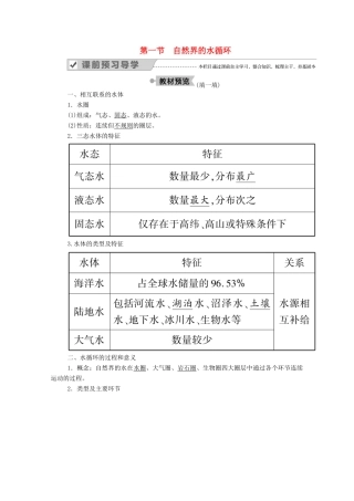 高中地理 第三章 地球上的水 第一节 自然界的水循环学案 新人教版必修1-新人教版高一必修1地理学案