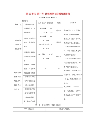 高考地理总复习 第10单元 第一节 区域差异与区域发展阶段学案 鲁教版-鲁教版高三全册地理学案