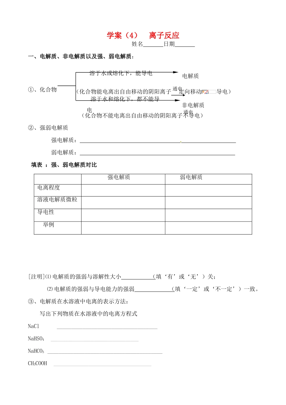 高考化学一轮复习 离子反应学案-人教版高三全册化学学案_第1页