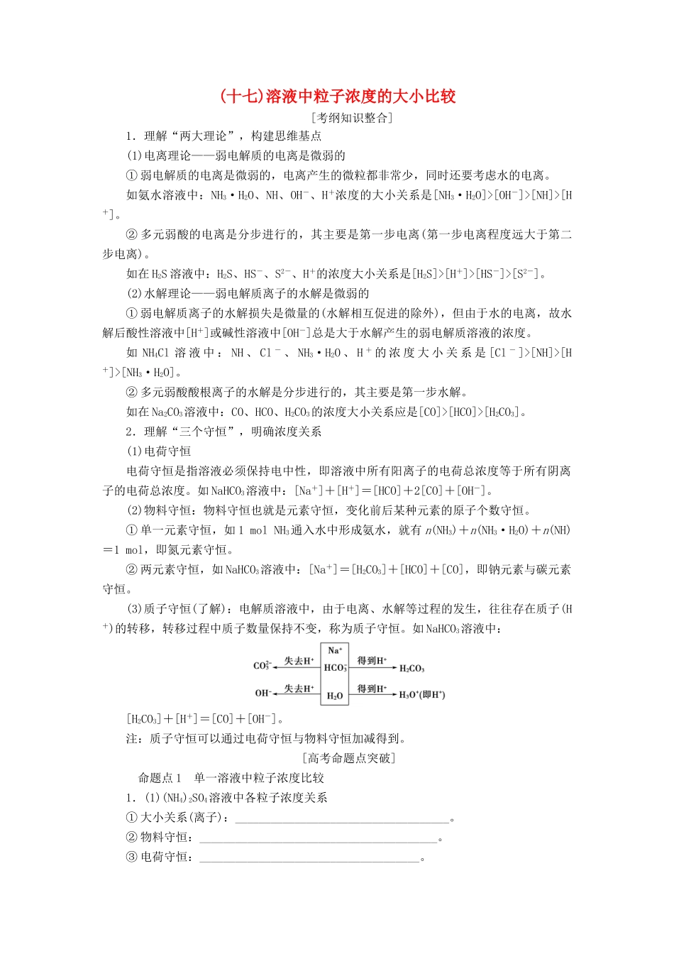 高考化学一轮复习 第8章 物质在水溶液中的行为 专项突破（十七）溶液中粒子浓度的大小比较学案 鲁科版-鲁科版高三全册化学学案_第1页