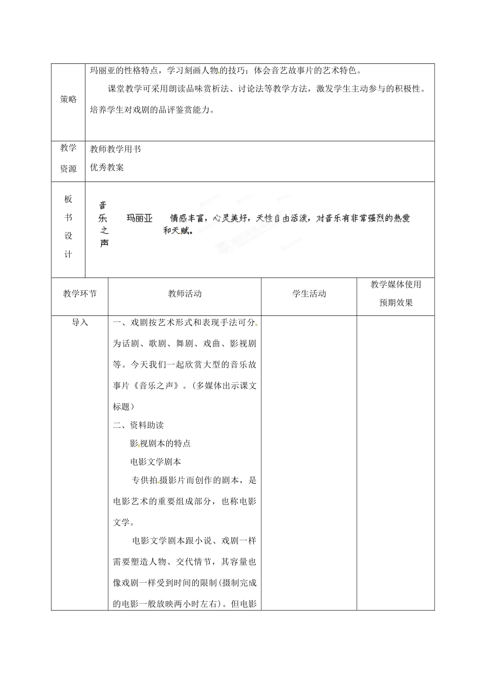 新疆精河县八十二团中学九年级语文下册《音乐之声》教学设计 新人教版_第2页