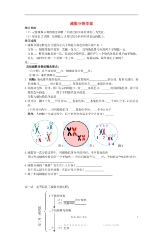 江苏淮阴中学高中生物《减数分裂》学案8 苏教版必修2