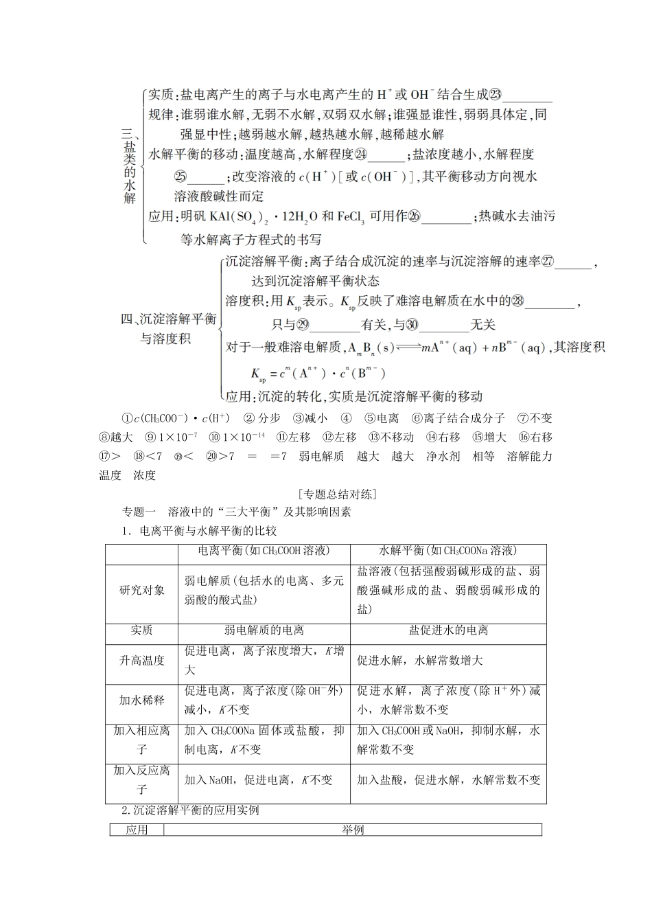 高中化学 专题3 溶液中的离子反应专题小结与测评学案 苏教版选修4-苏教版高二选修4化学学案_第2页