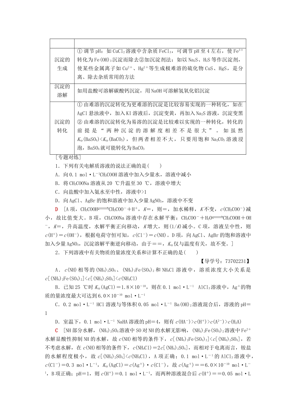 高中化学 专题3 溶液中的离子反应专题小结与测评学案 苏教版选修4-苏教版高二选修4化学学案_第3页