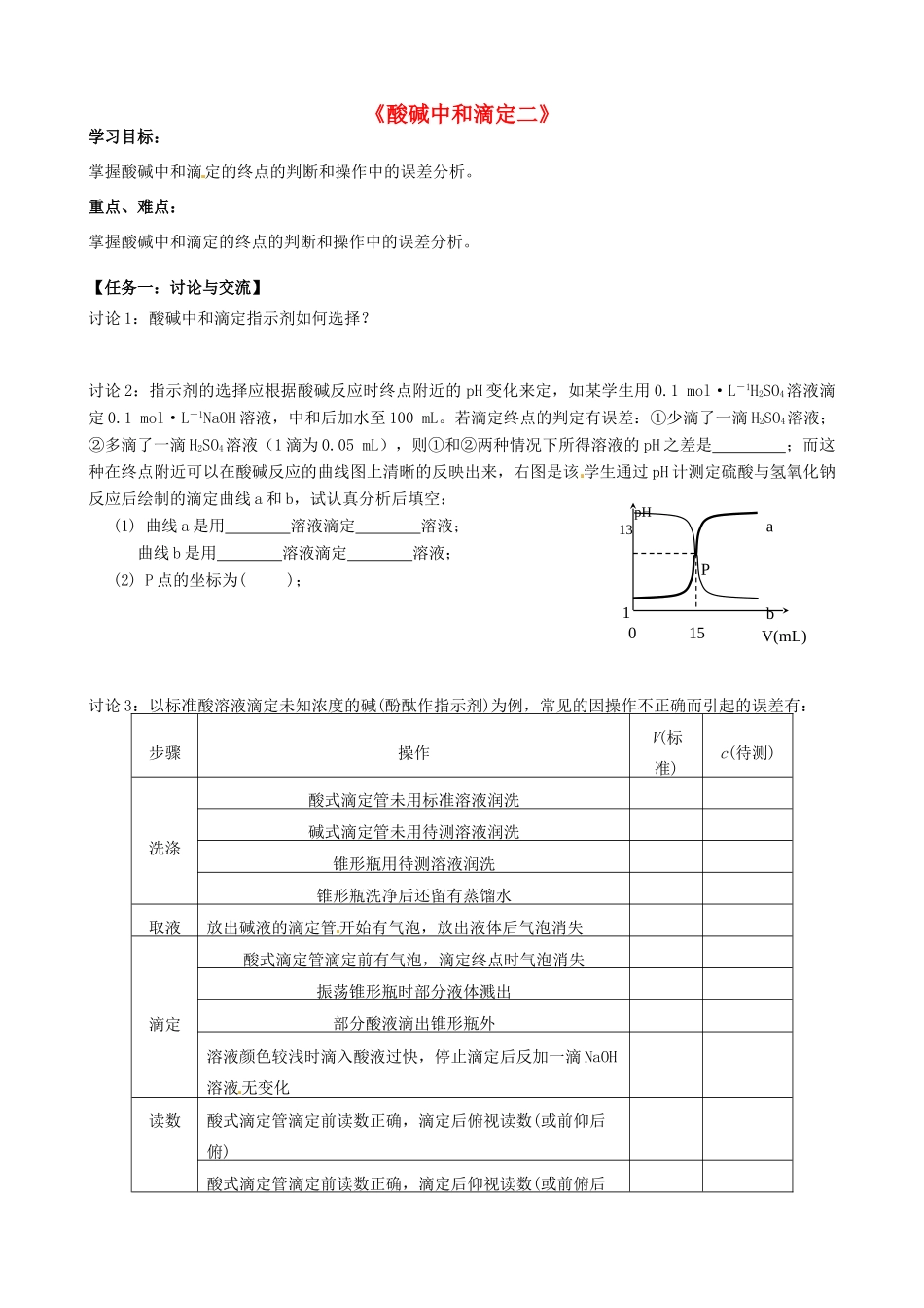 高考化学一轮复习《 酸碱中和滴定》学案2-人教版高三全册化学学案_第1页