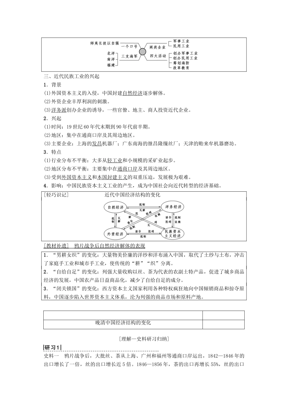 高考历史一轮复习 第7单元 近代中国资本主义的曲折发展和近现代社会生活的变迁 第14讲 近代中国资本主义的曲折发展学案 北师大版-北师大版高三全册历史学案_第3页