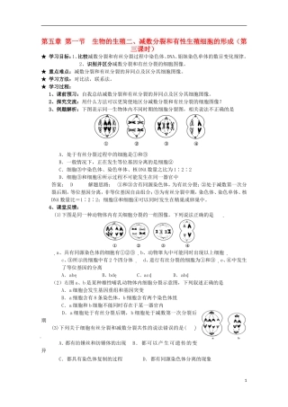 广西平南县中学高一生物 第五章第一节二《减数分裂和有性生殖细胞的形成（第3课时）》学案