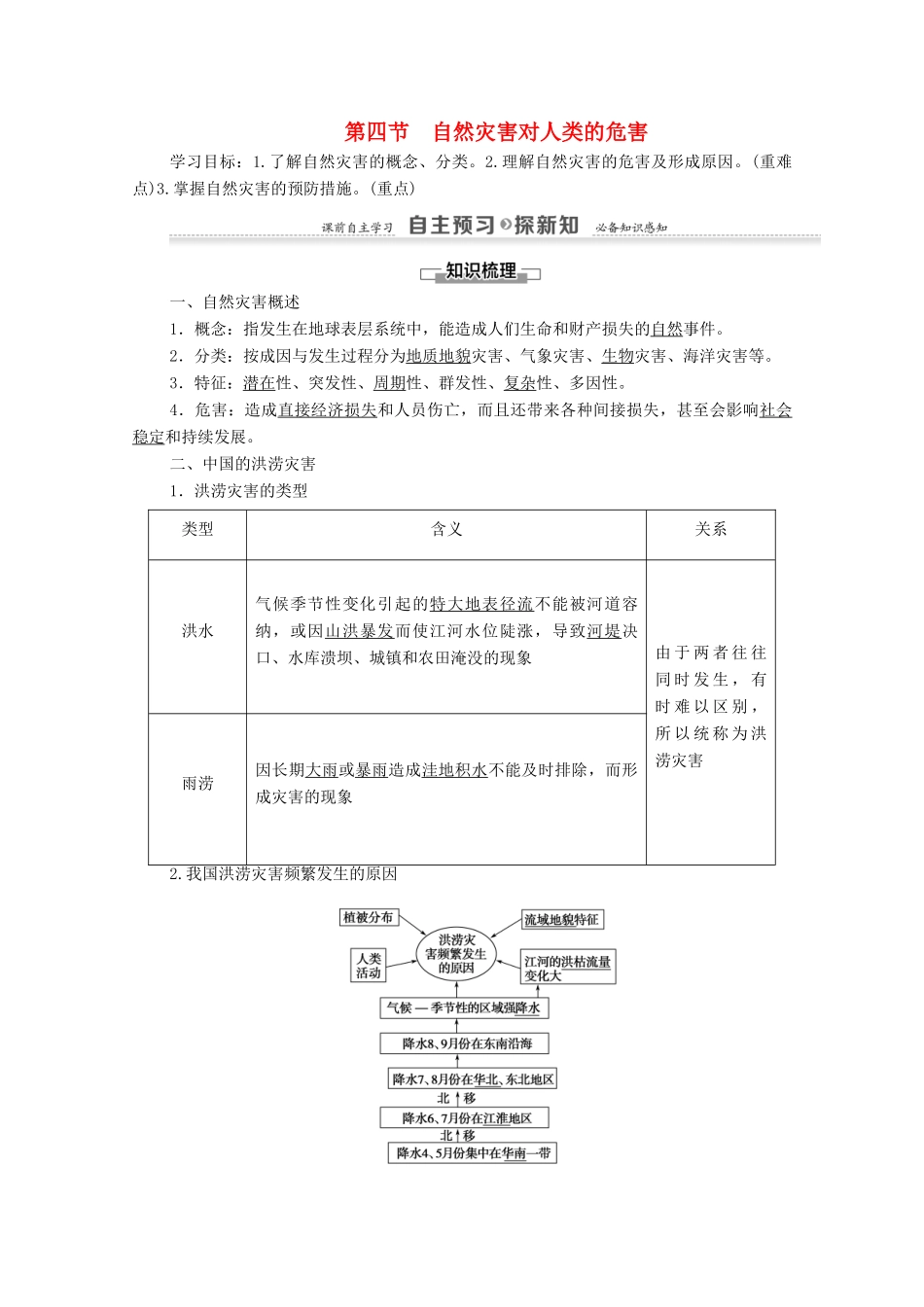 高中地理 第4章 自然环境对人类活动的影响 第4节 自然灾害对人类的危害学案 湘教版必修1-湘教版高一必修1地理学案_第1页
