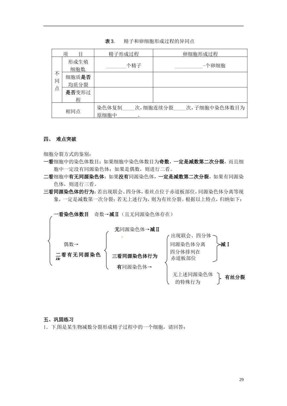 湖南省怀化市湖天中学高中生物 2.1 减数分裂和受精作用（第三课时）教学案 新人教版必修2_第3页