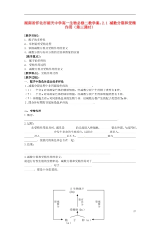 湖南省怀化市湖天中学高中生物 2.1 减数分裂和受精作用（第三课时）教学案 新人教版必修2