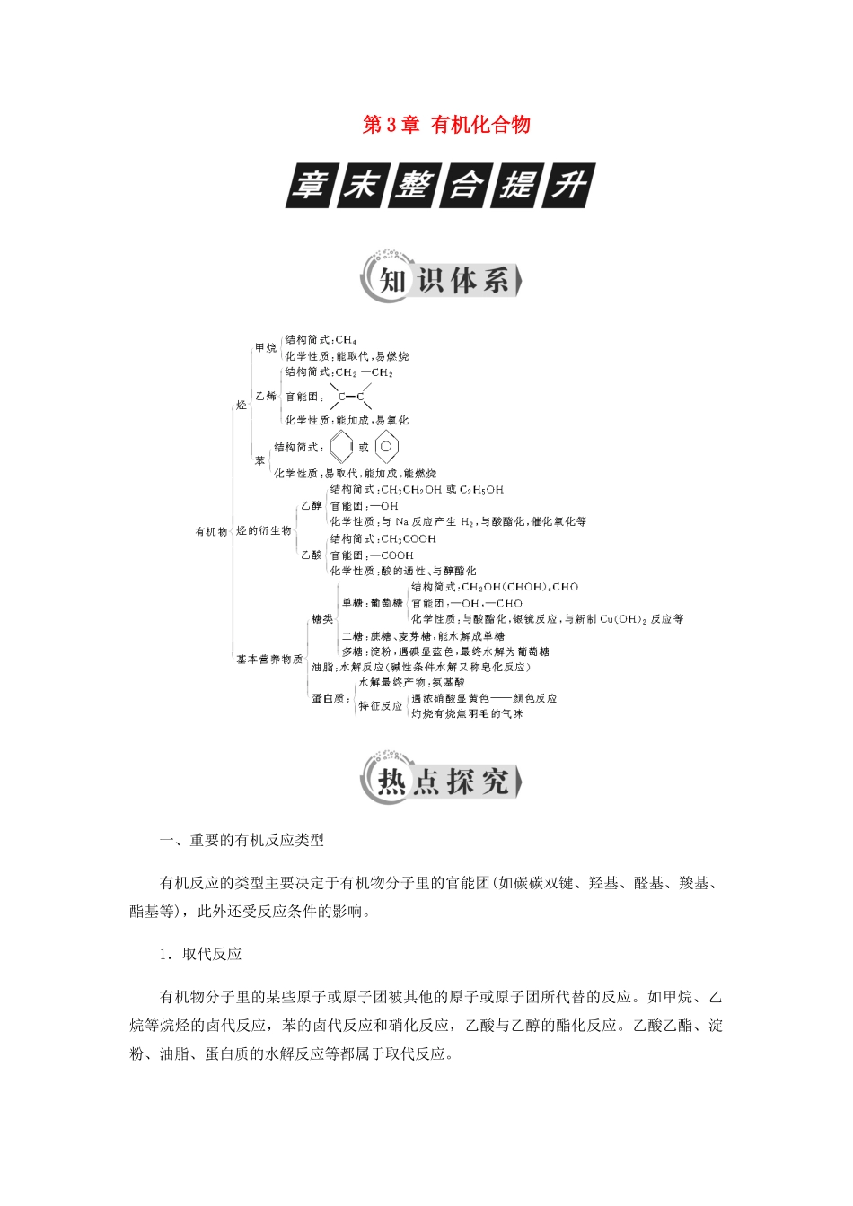 高中化学 第3章 有机化合物章末整合提升学案 新人教版必修2-新人教版高二必修2化学学案_第1页