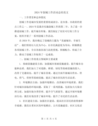 2024年创城工作活动总结范文