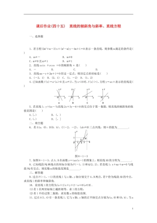 【课堂新坐标】(广东专用)2014高考数学一轮复习-课后作业(四十五)直线的倾斜角与斜率、直线方程-文