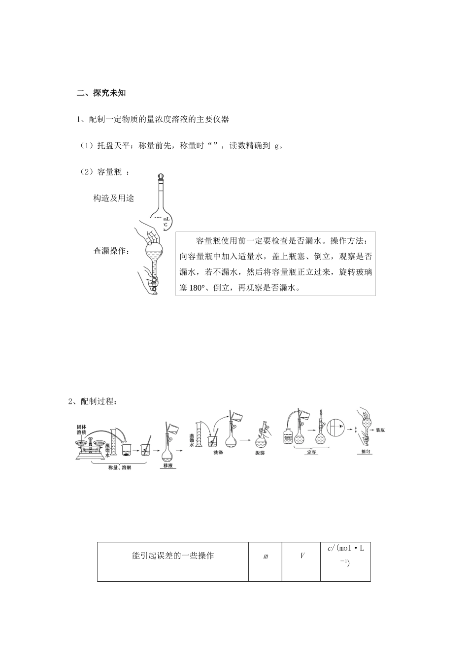 高中化学 1-2（课时11）溶液的配制及分析（2）导学案 苏教版必修1-苏教版高一必修1化学学案_第2页