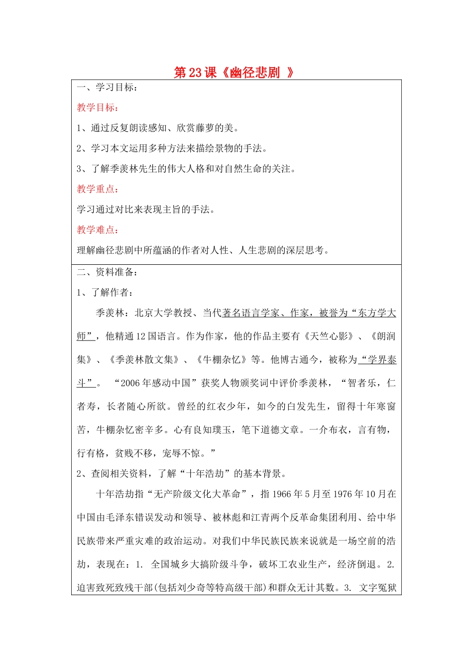 宁夏银川四中八年级语文上册《幽径悲剧》教案 苏教版_第1页