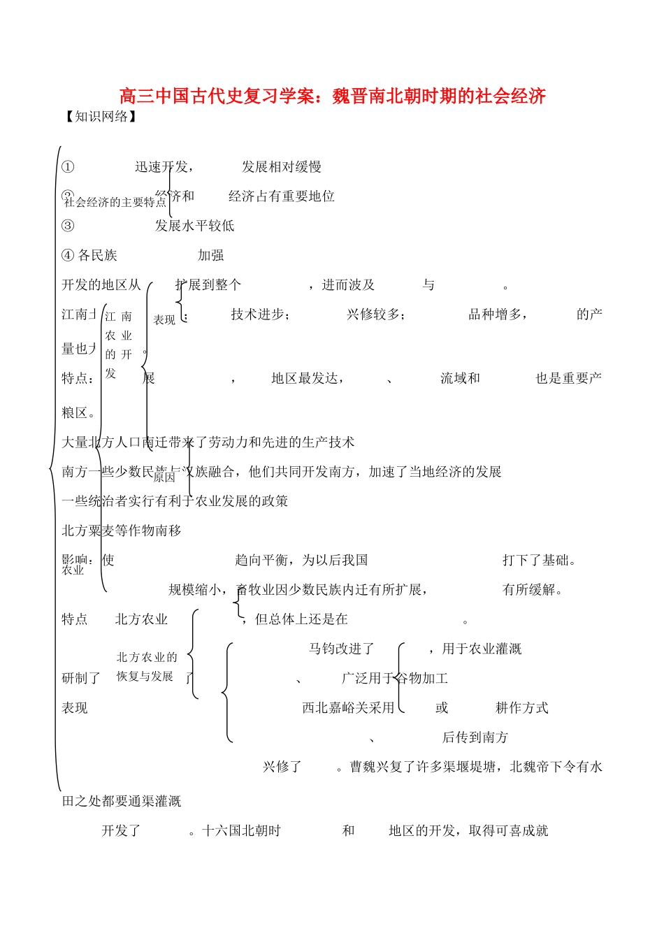 高三历史中国古代史复习学案3.3  魏晋南北朝时期的社会经济_第1页
