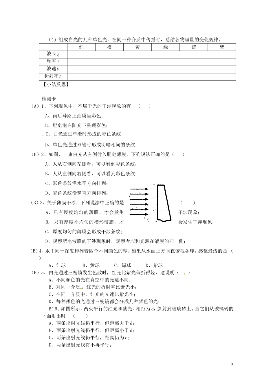 河北省唐山市开滦第二中学高中物理 13.7 光的颜色、色散导学案 新人教版选修3-4_第3页