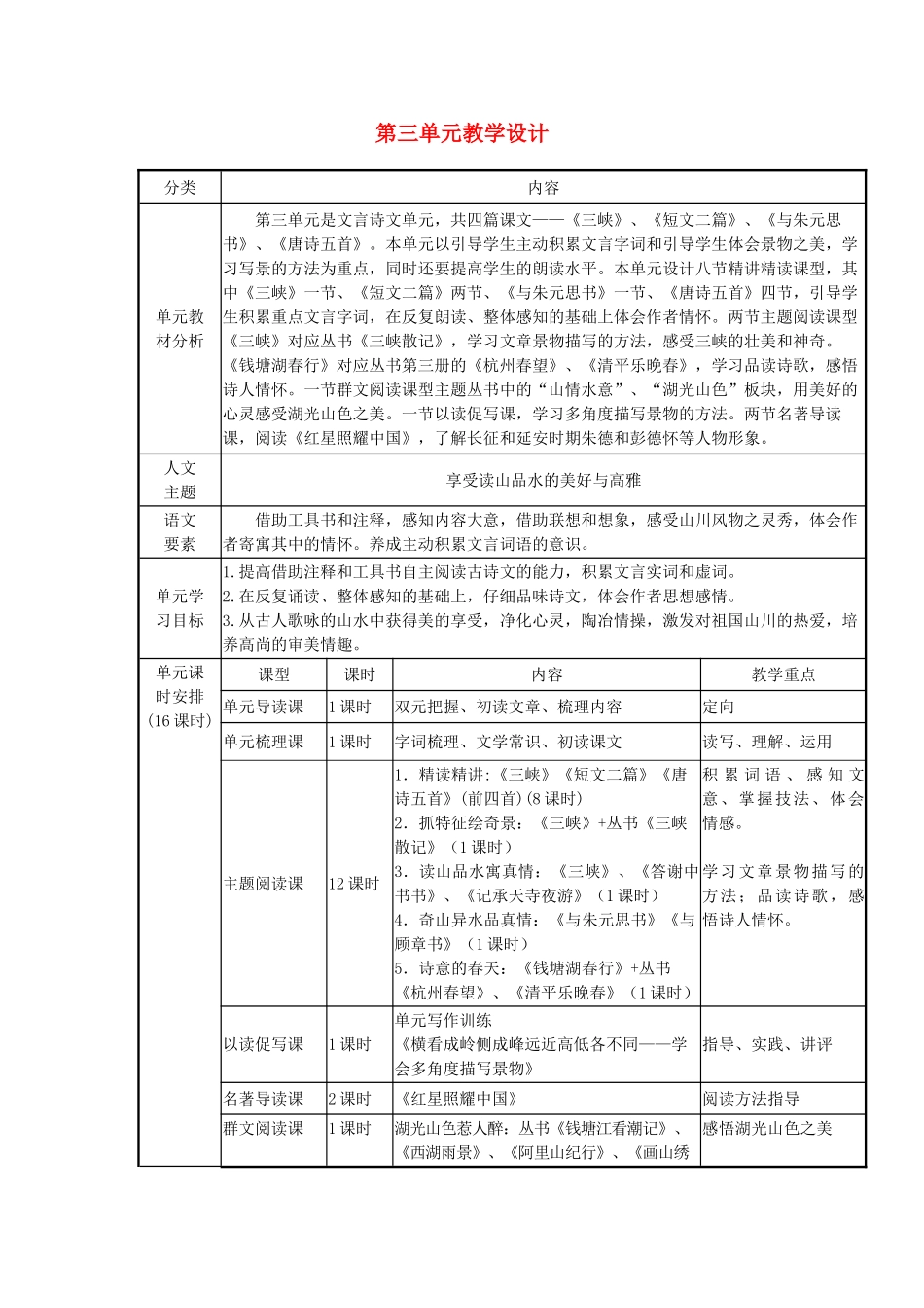 辽宁省法库县八年级语文上册 第三单元教学设计 新人教版-新人教版初中八年级上册语文教案_第1页