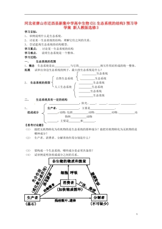 河北省唐山市迁西县新集中学高中生物《51生态系统的结构》预习导学案 新人教版选修3