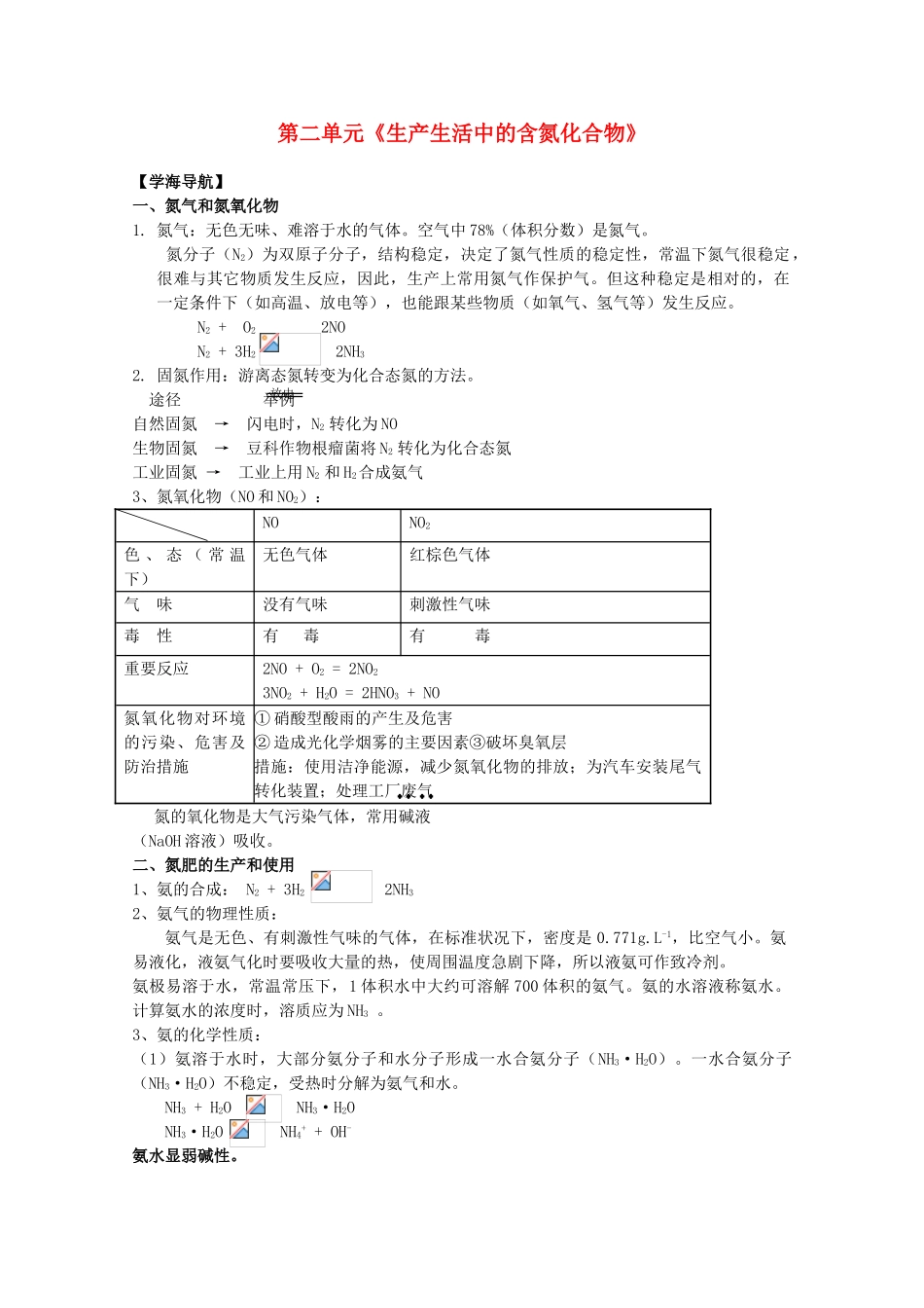高中化学：4.2《生产生活中的含氮化合物》学案（苏教版必修1）_第1页