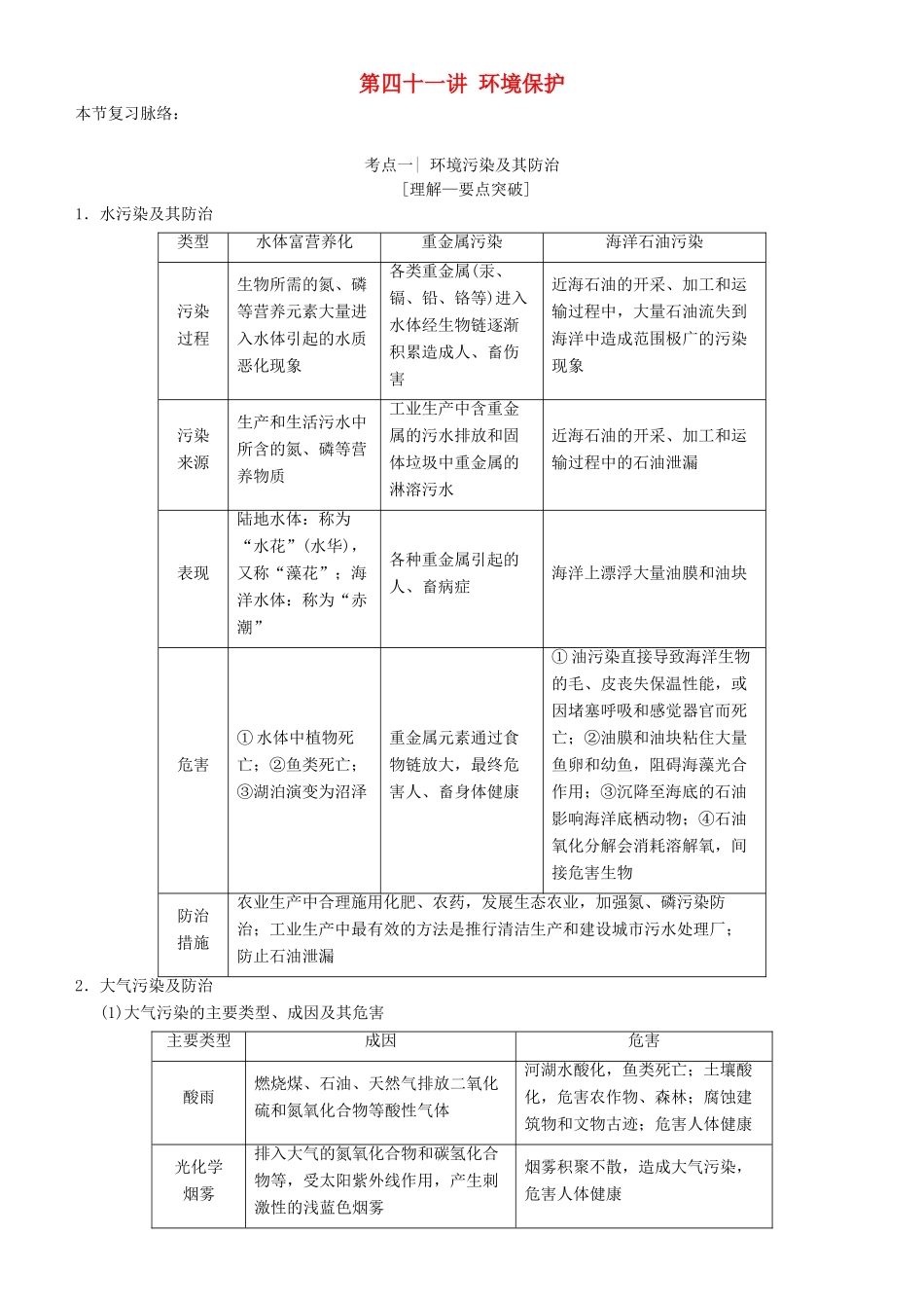 高考地理一轮复习 第四十一讲 环境保护讲练结合学案-人教版高三全册地理学案_第1页