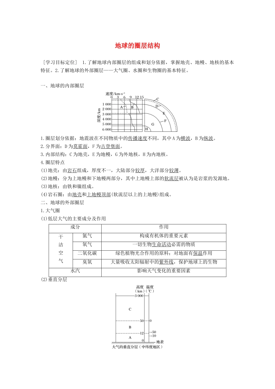 高中地理 第一章 第四节 地球的圈层结构导学案 中图版必修1-中图版高一必修1地理学案_第1页