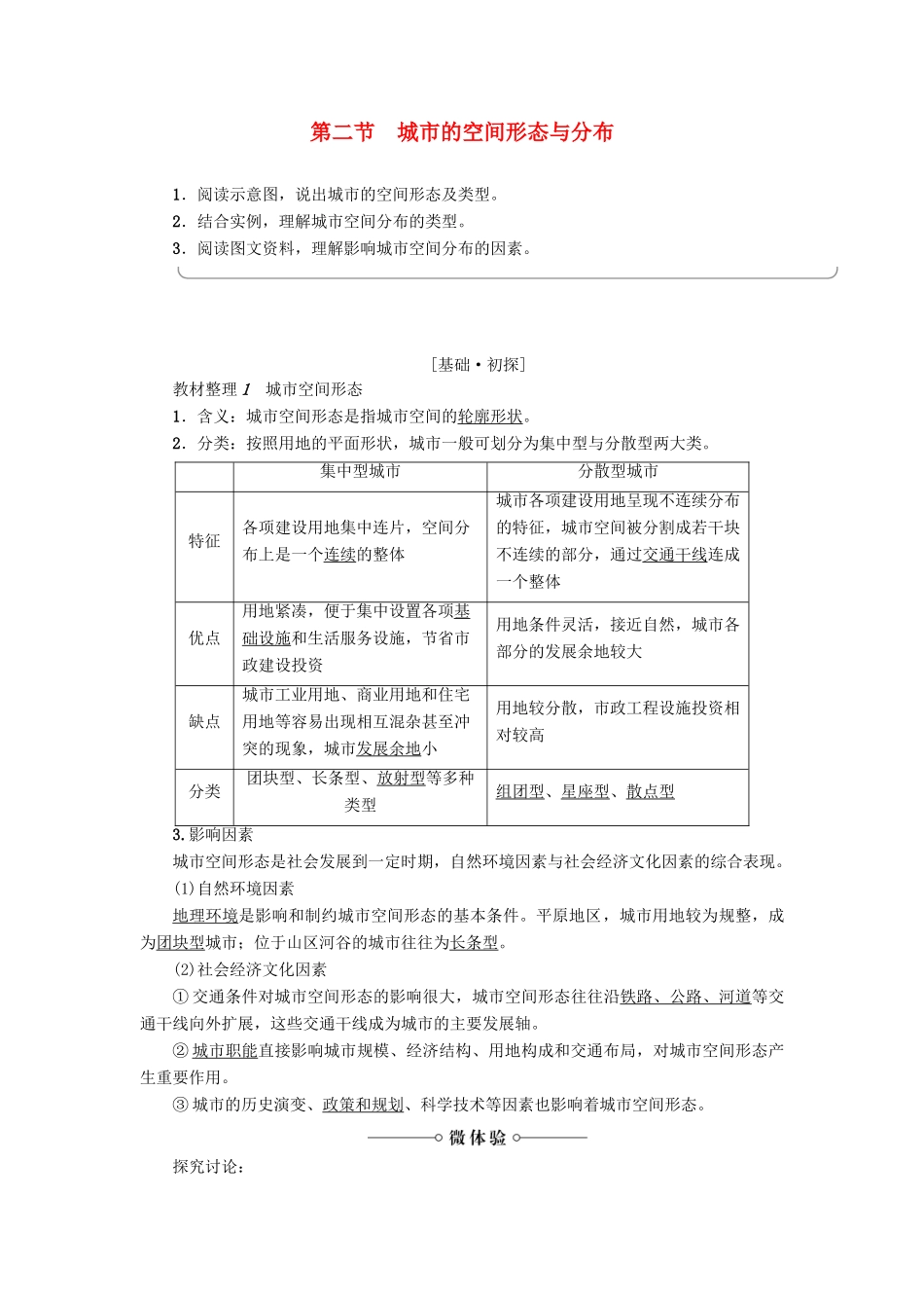 高中地理 第2单元 城乡的空间形态与分布 第2节 城市的空间形态与分布学案 鲁教版选修4-鲁教版高一选修4地理学案_第1页