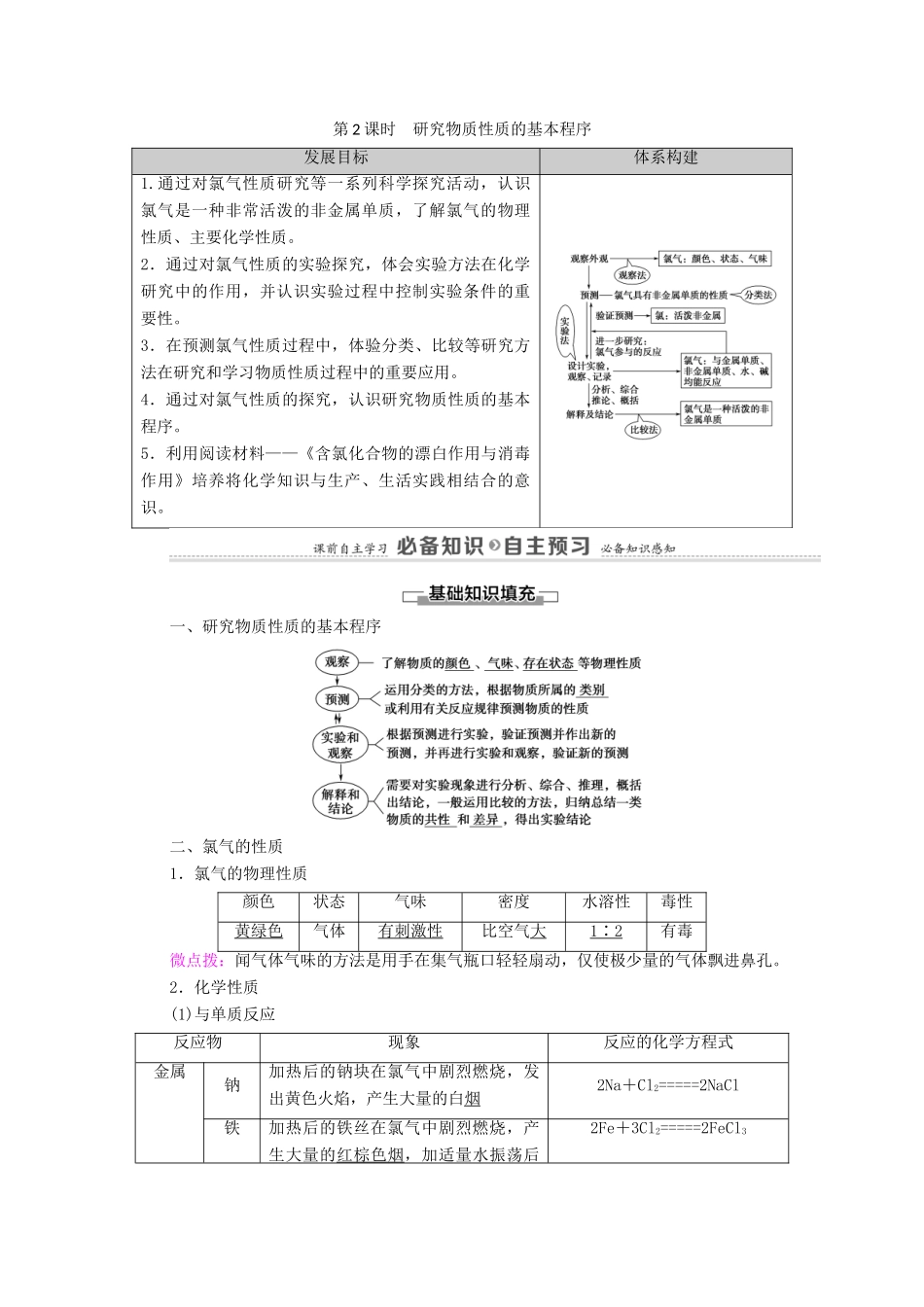 高中化学 第1章 认识化学科学 第2节 第2课时 研究物质性质的基本程序学案 鲁科版必修第一册-鲁科版高中第一册化学学案_第1页