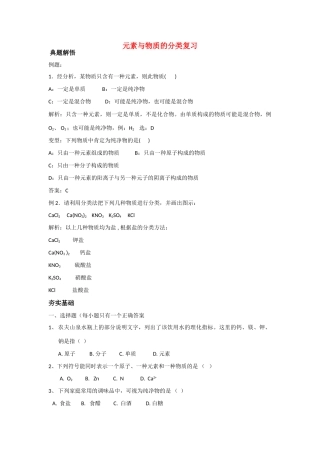 高中化学 元素与物质的分类 学案 新人教版必修1
