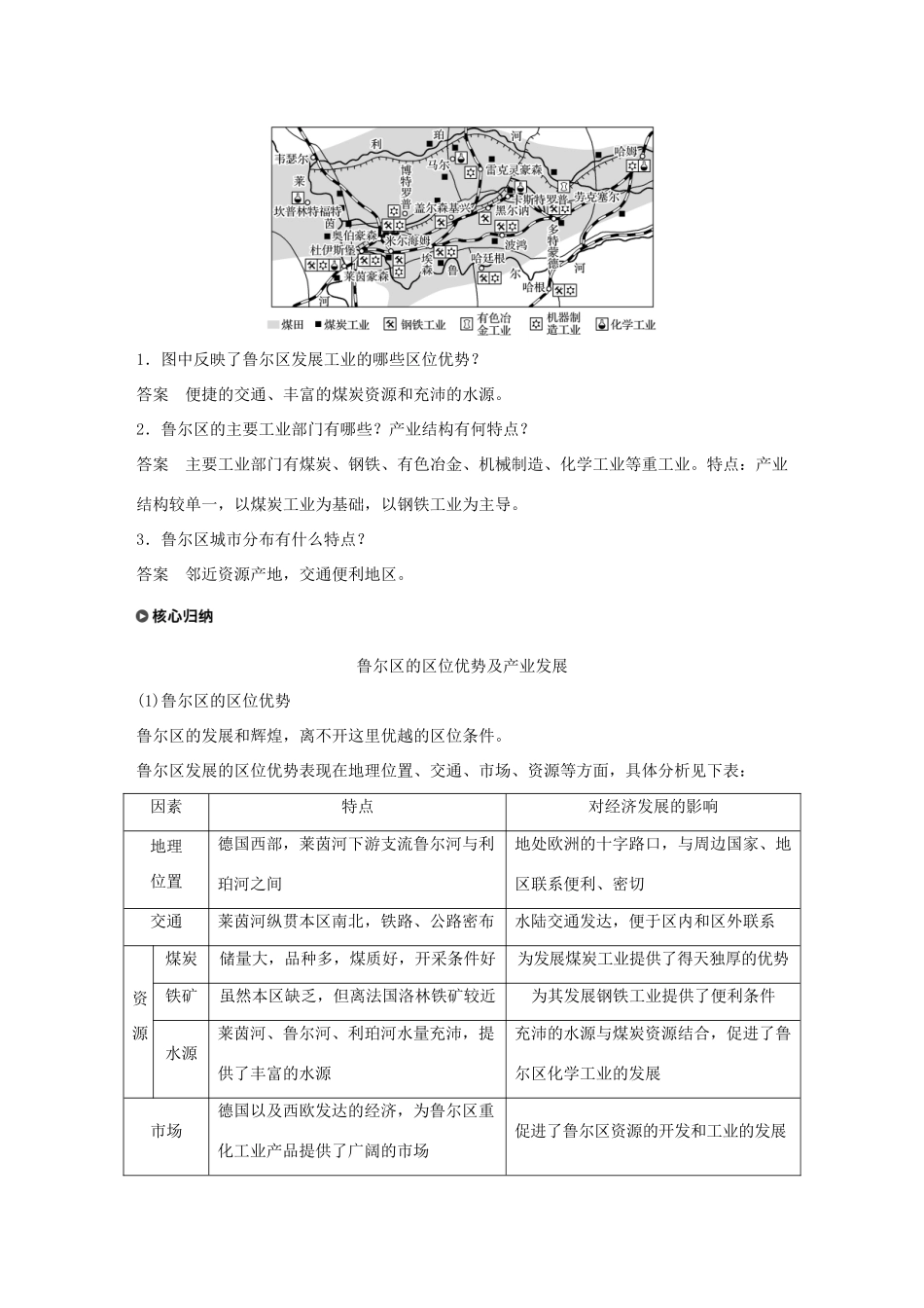高中地理 第二章 区域可持续发展 第四节 德国鲁尔区的探索学案 湘教版必修3-湘教版高一必修3地理学案_第3页