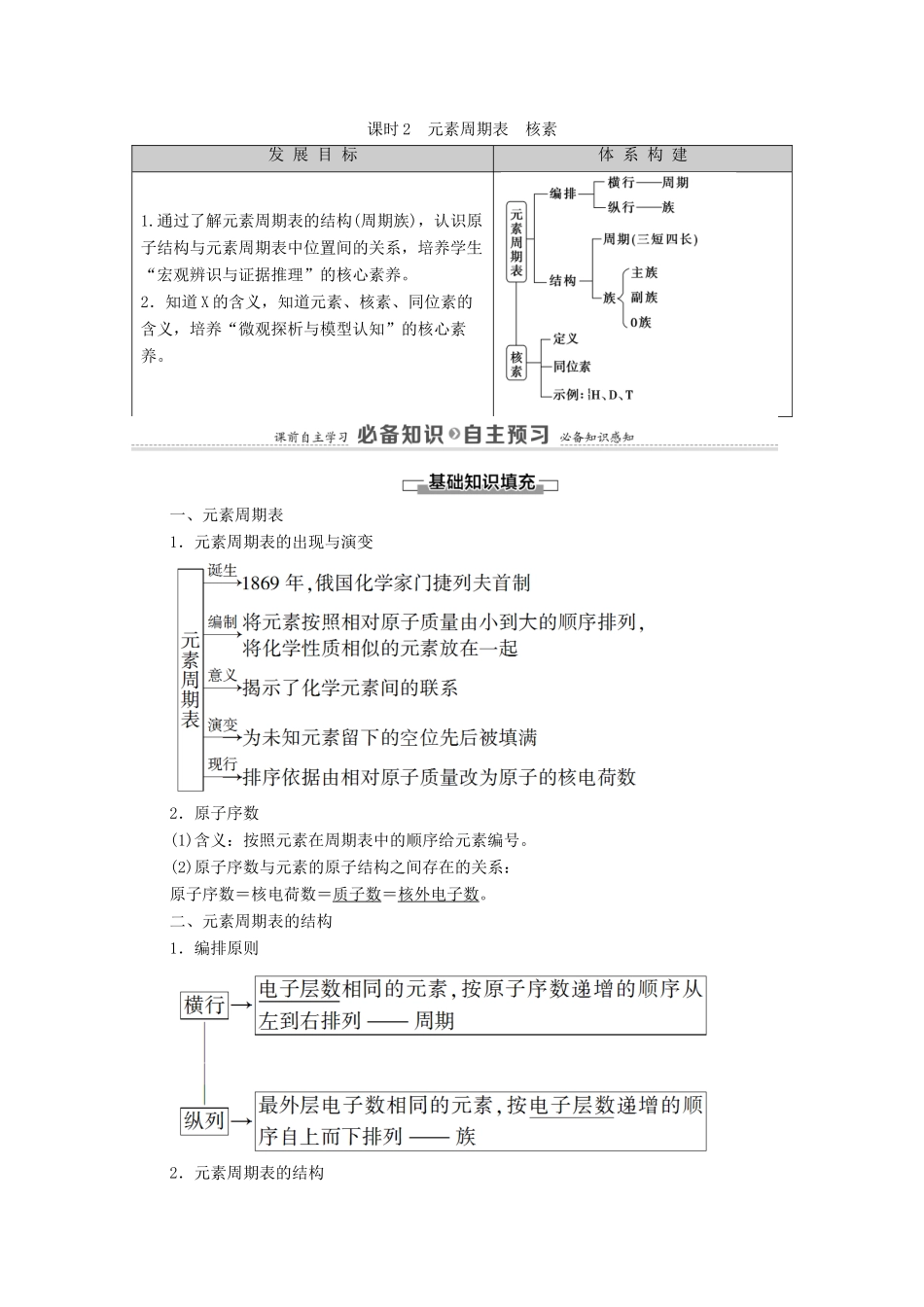 高中化学 第4章 物质结构 元素周期律 第1节 课时2 元素周期表 核素学案 新人教版必修第一册-新人教版高中第一册化学学案_第1页
