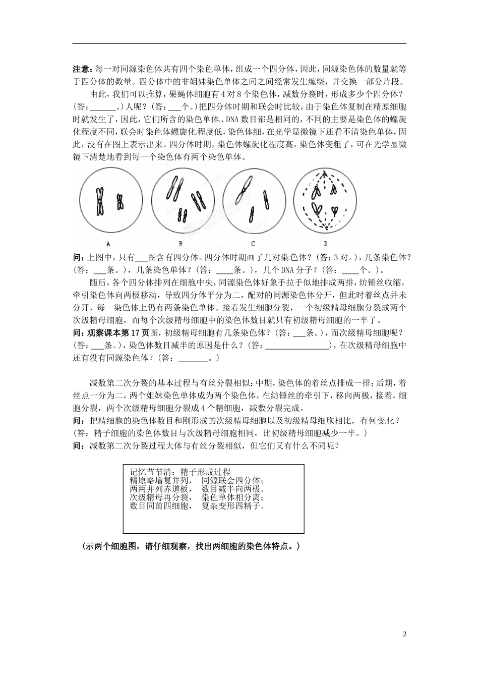 湖南省怀化市湖天中学高中生物 2.1 减数分裂和受精作用（第一课时）教学案 新人教版必修2_第2页
