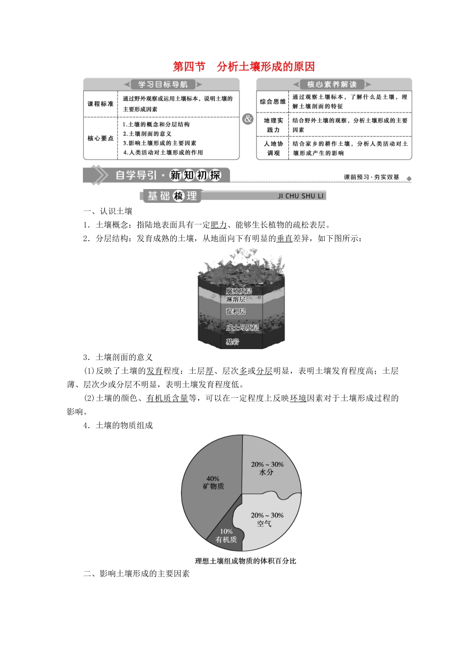 高中地理 第三单元 从圈层作用看地貌与土壤 3.4 分析土壤形成的原因学案 鲁教版必修第一册-鲁教版高一第一册地理学案_第1页