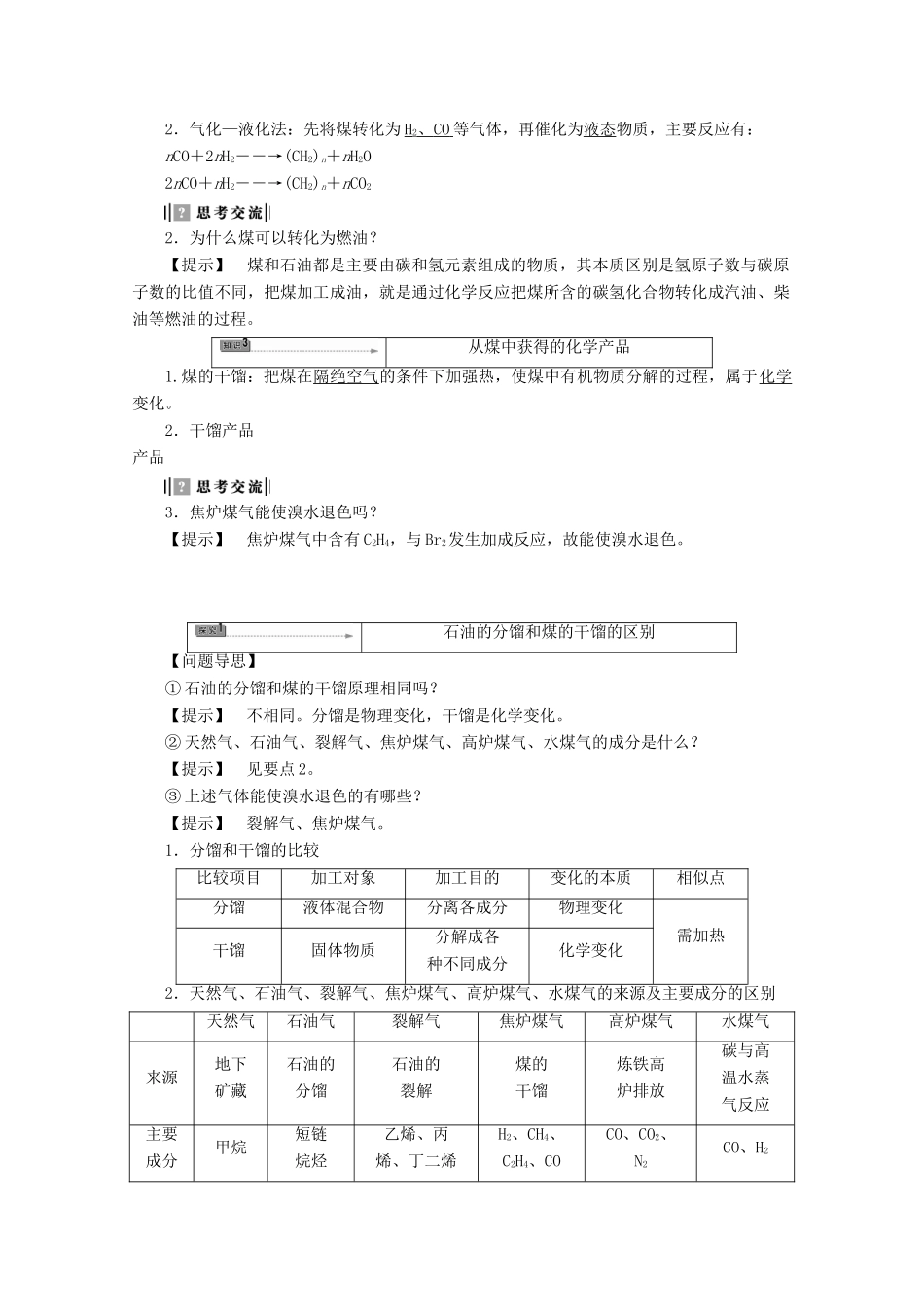 高中化学 主题4 化石燃料石油和煤的综合利用 课题3 煤的综合利用学案 鲁科版选修2-鲁科版高二选修2化学学案_第2页