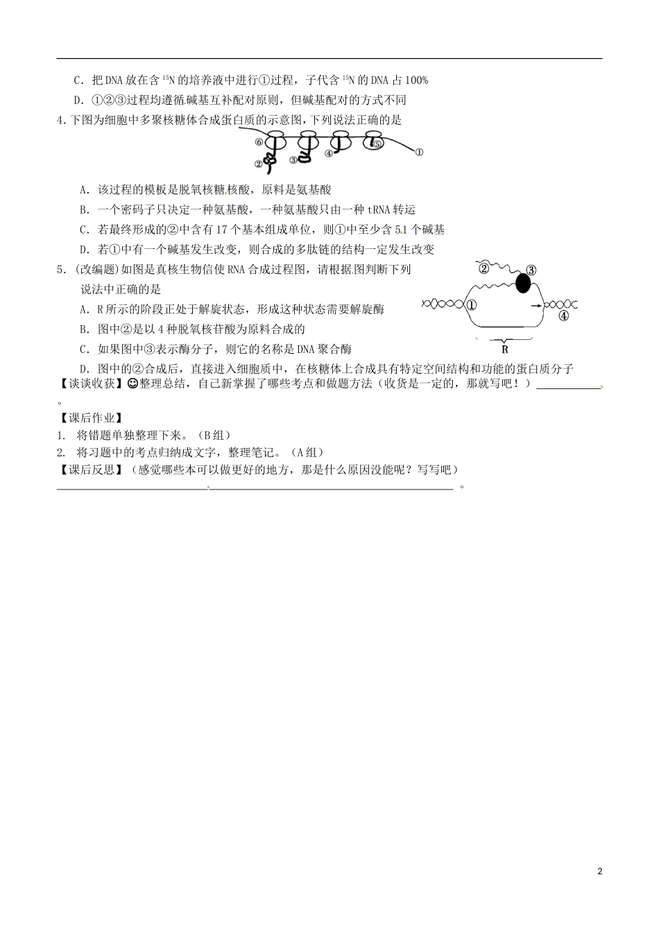 吉林省吉林市第五十五中学高三生物 遗传的物质基础学案_第2页