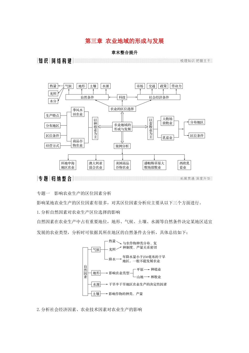 高中地理 第三章 农业地域的形成与发展章末整合提升学案 新人教版必修2-新人教版高一必修2地理学案_第1页